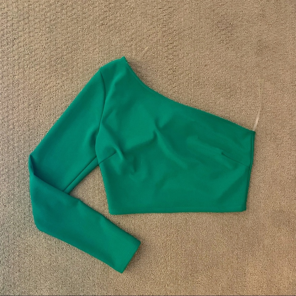 AKIRA One Shouldered Green Tight Fit Stretchy Top